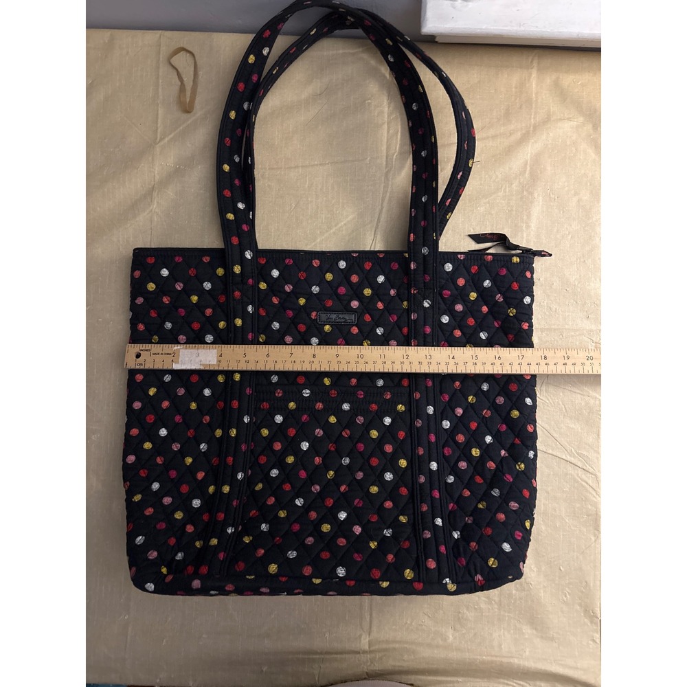 Vera Bradley Quilted Cotton Tote Bag Black Polka Dot Red Rose Floral Lining